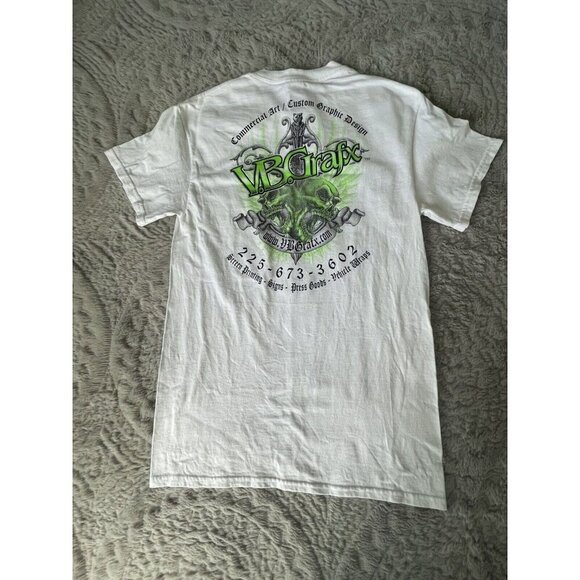 Gildan VBGrafx Girls Tshirt White with Skull, Sword Lime Green Letter Sz SP - Picture 9 of 9